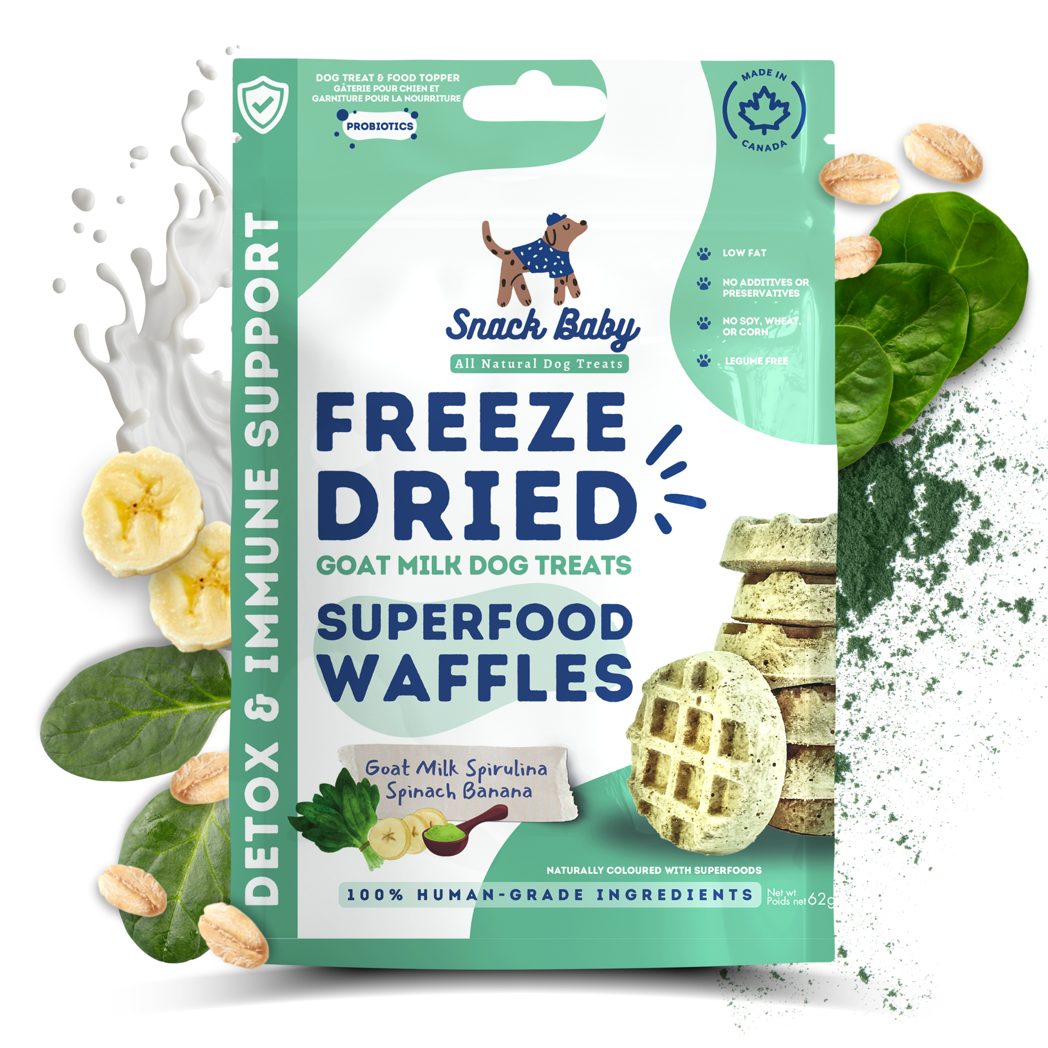 Snack Baby's Superfood Waffles with Spirulina and Spinach all natural dog treats